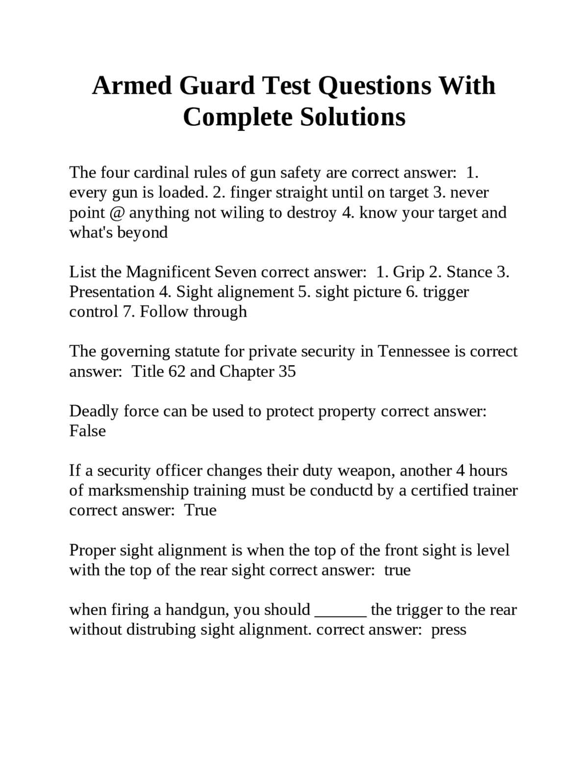 firearm safety certificate test questions and answers
