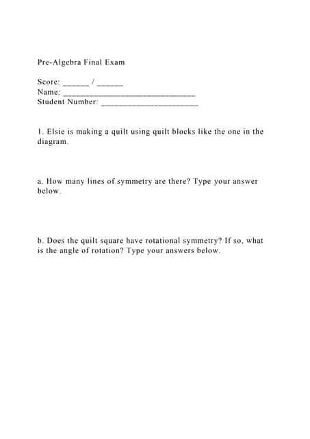pre algebra final exam with answers