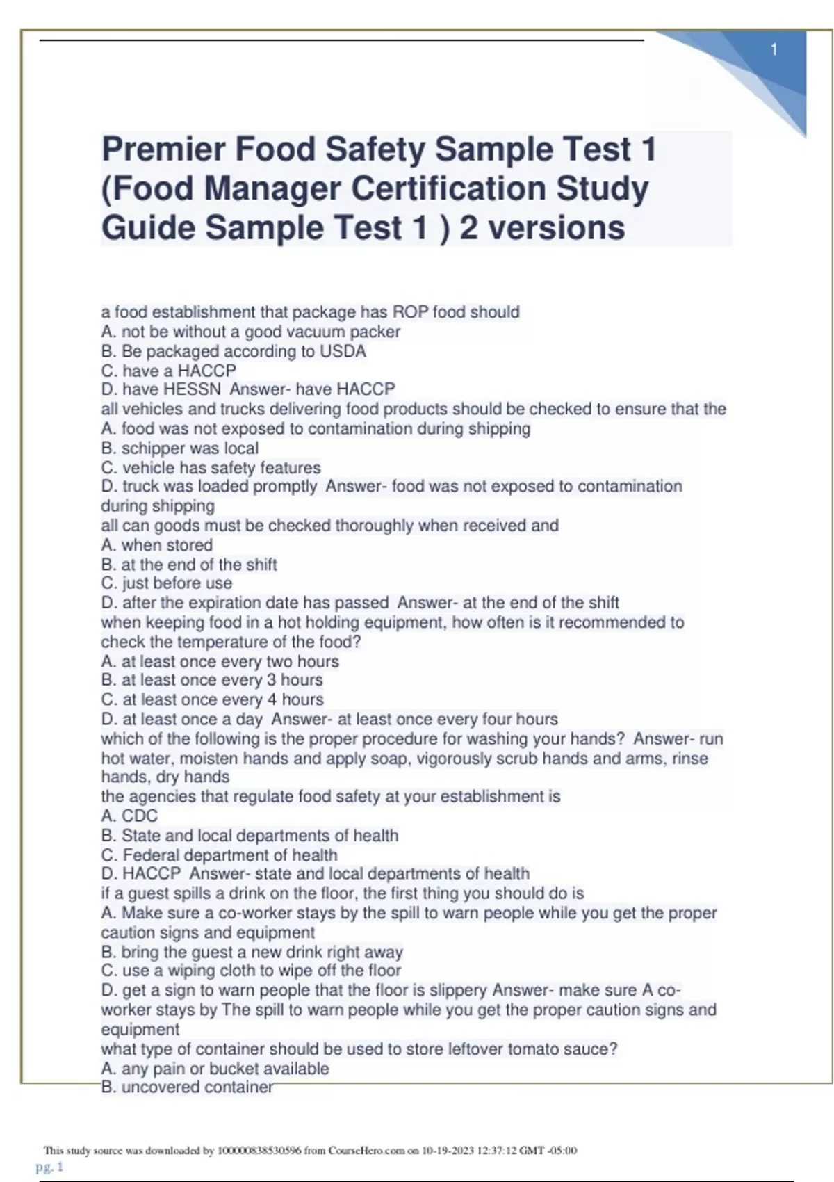 premierfoodsafety test answers