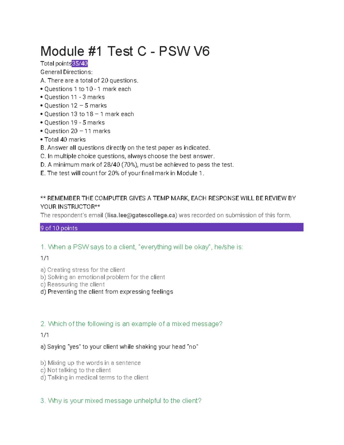 prevention and support test answers