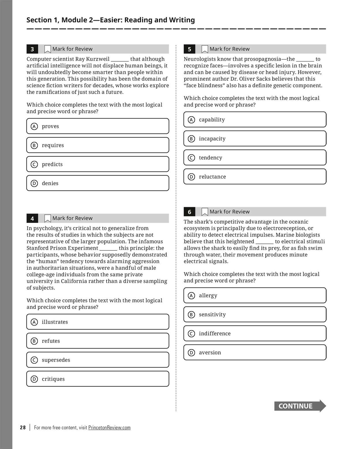 princeton review practice test 1 answer key