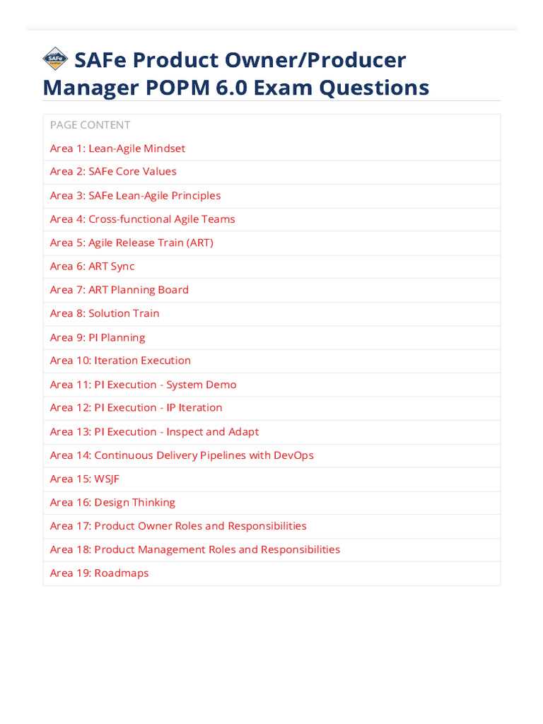 safe 6 product owner/product manager exam answers