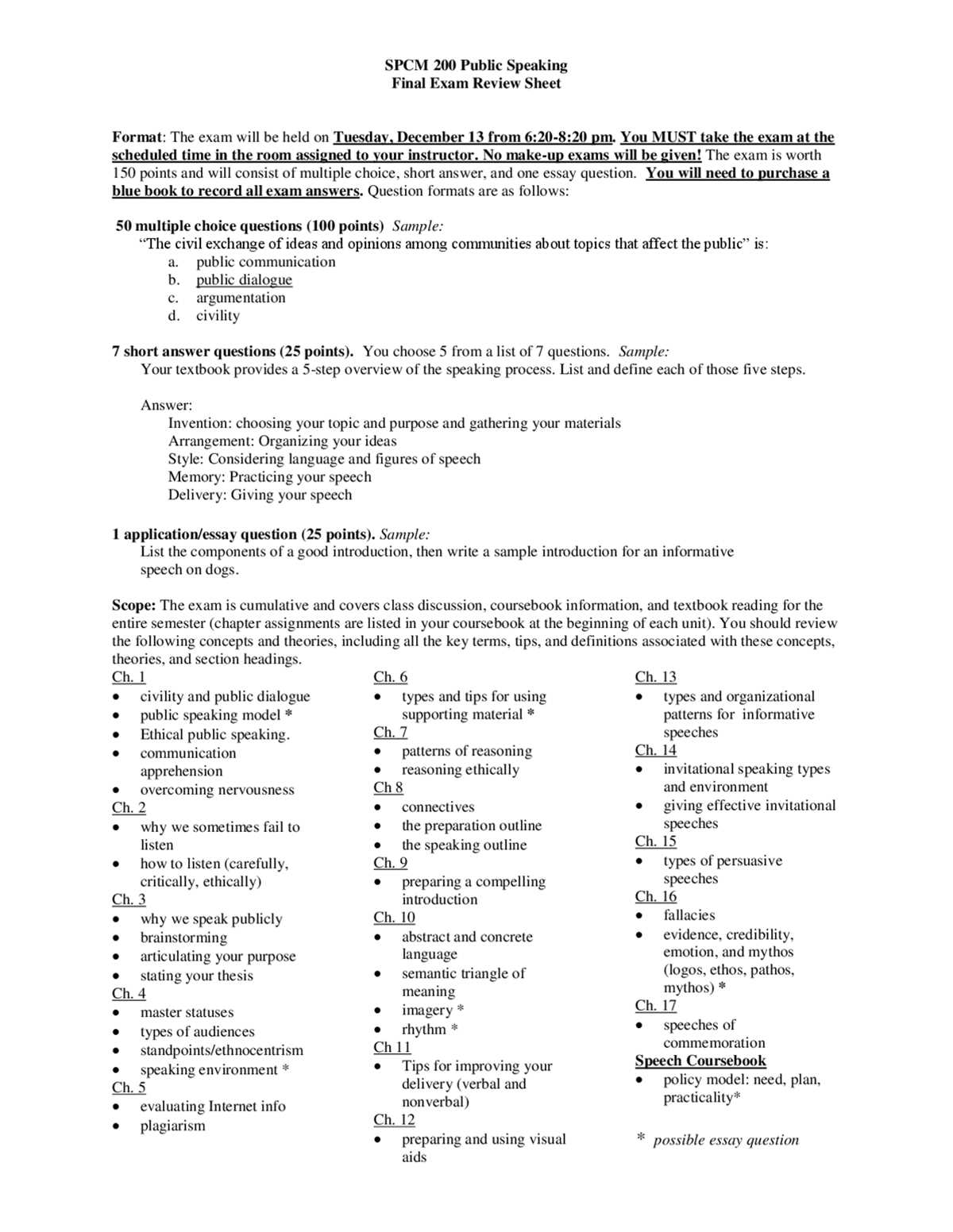 public speaking final exam answers