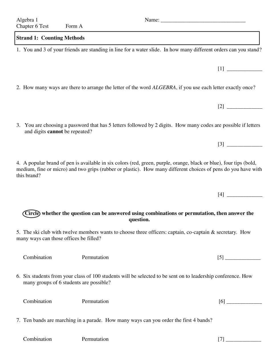 algebra 1 chapter 6 test answers