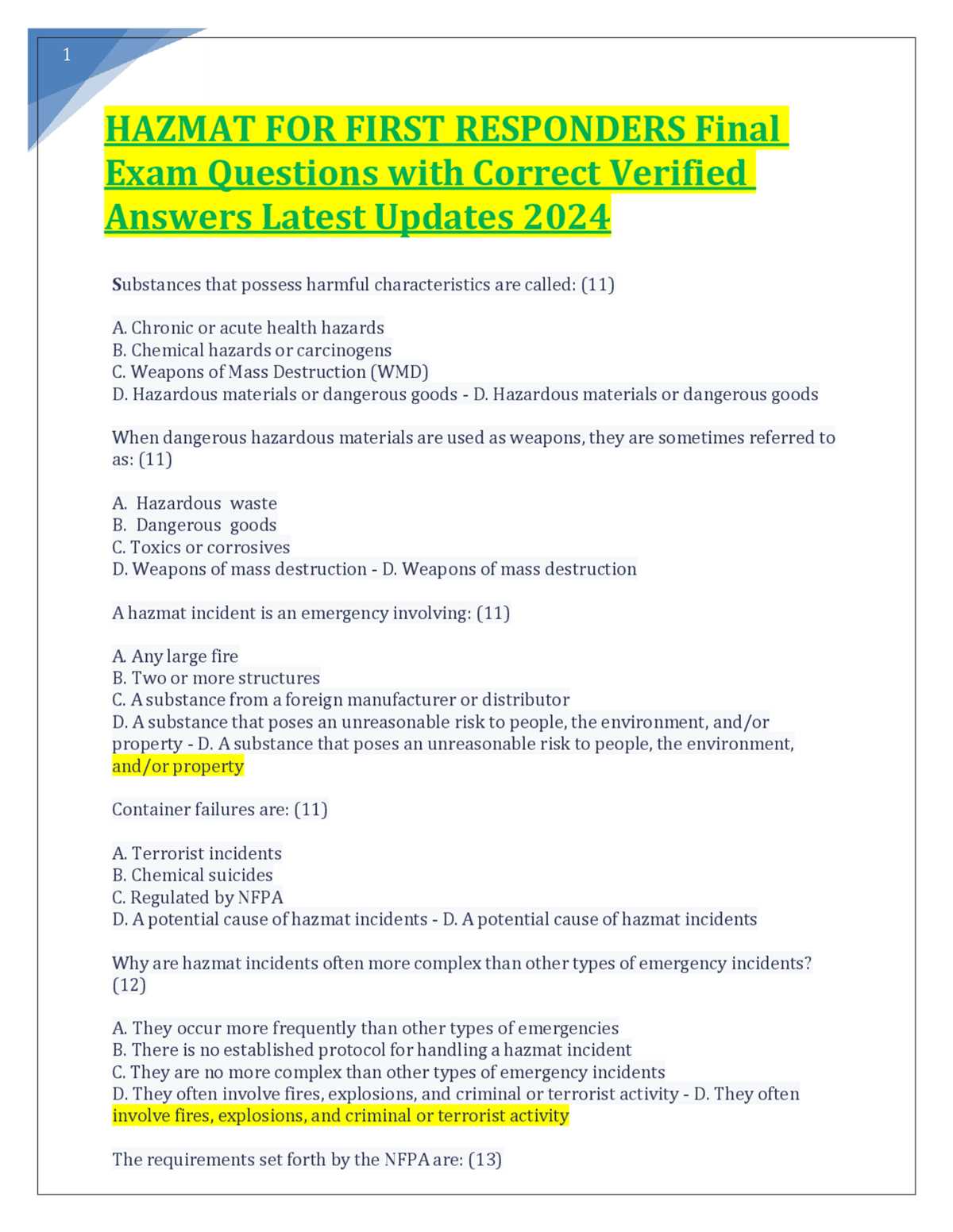 hazmat free test answer