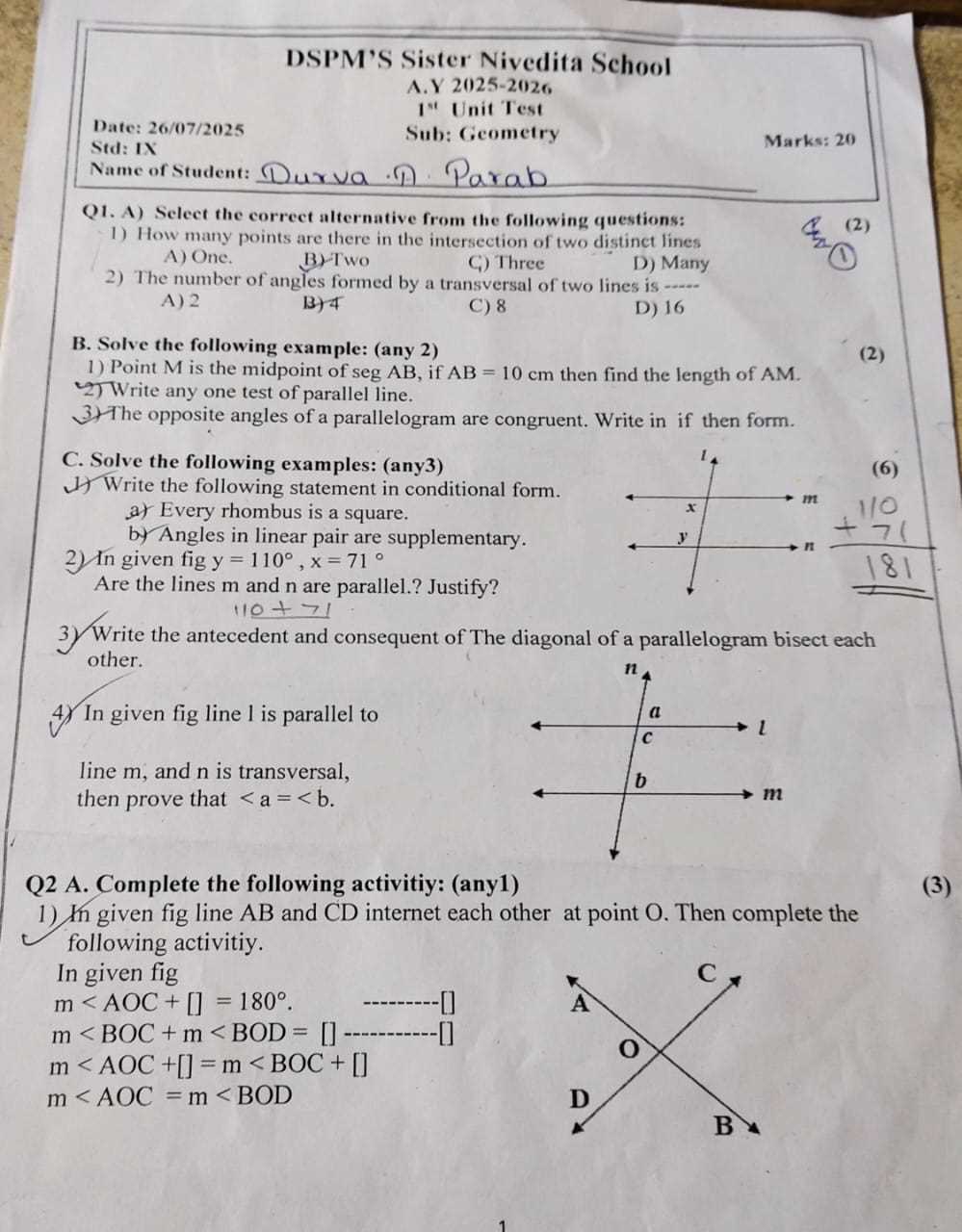 chapter 1 test c geometry answers