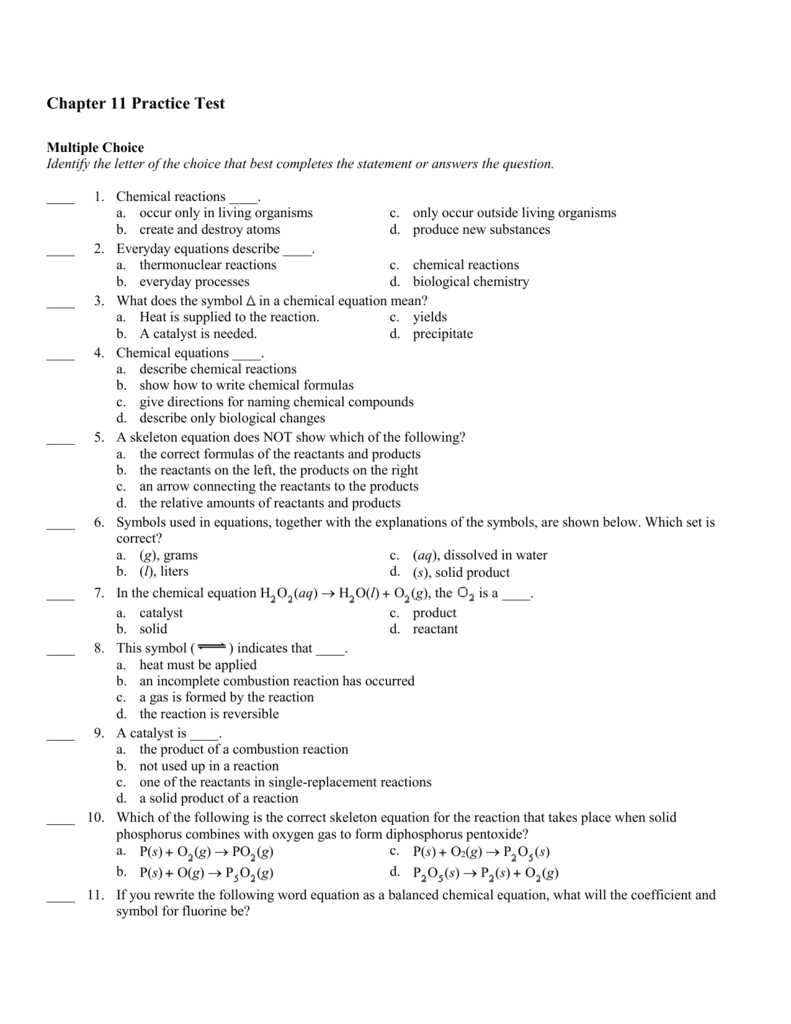 chemical equations test review answers