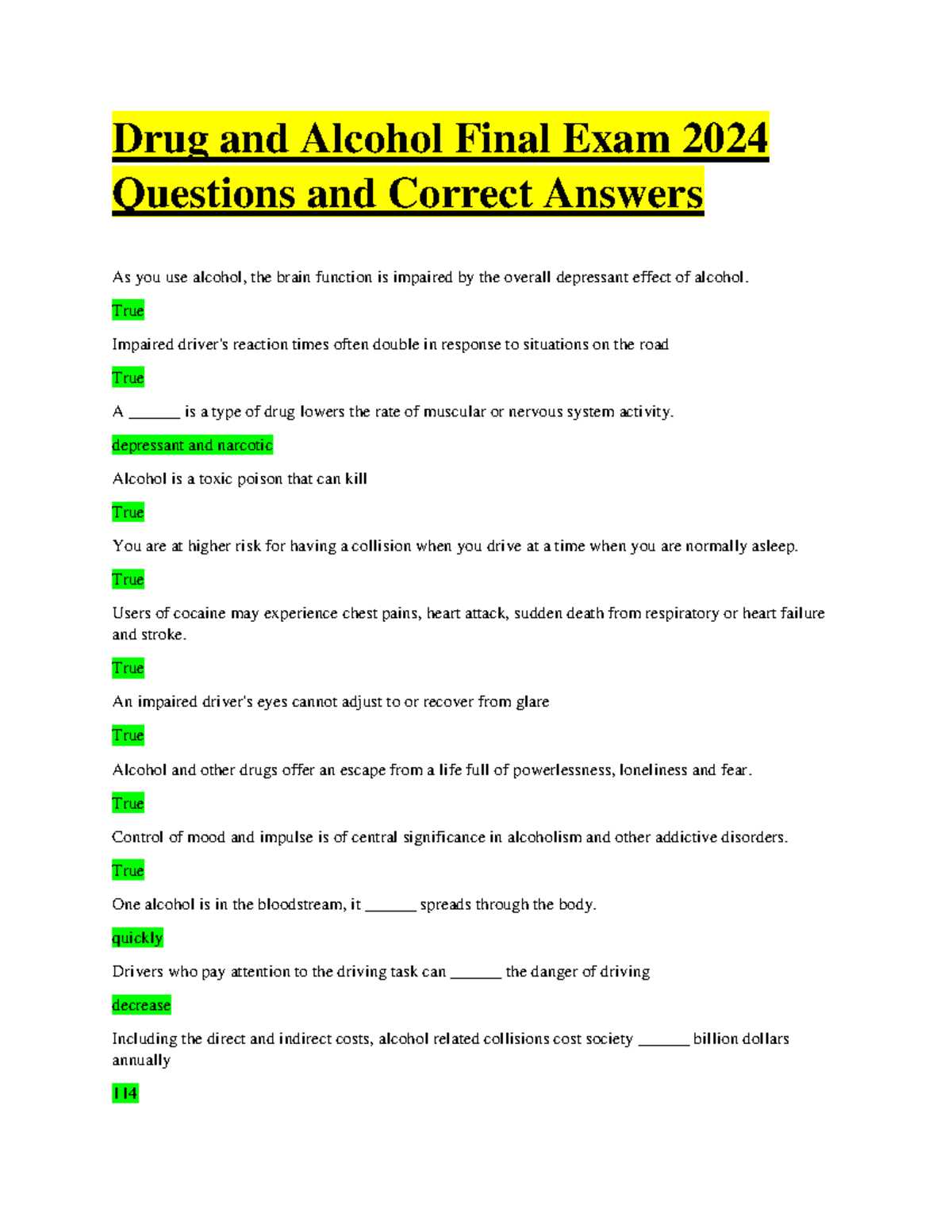 dui test questions and answers