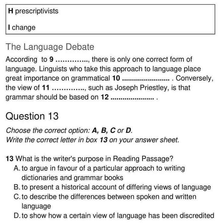 writing and language test answers