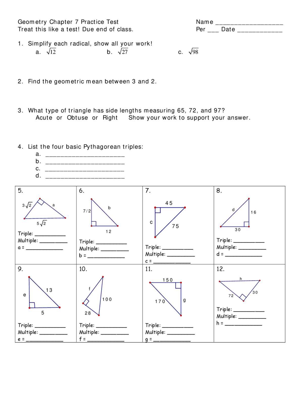 chapter 1 test geometry answer key