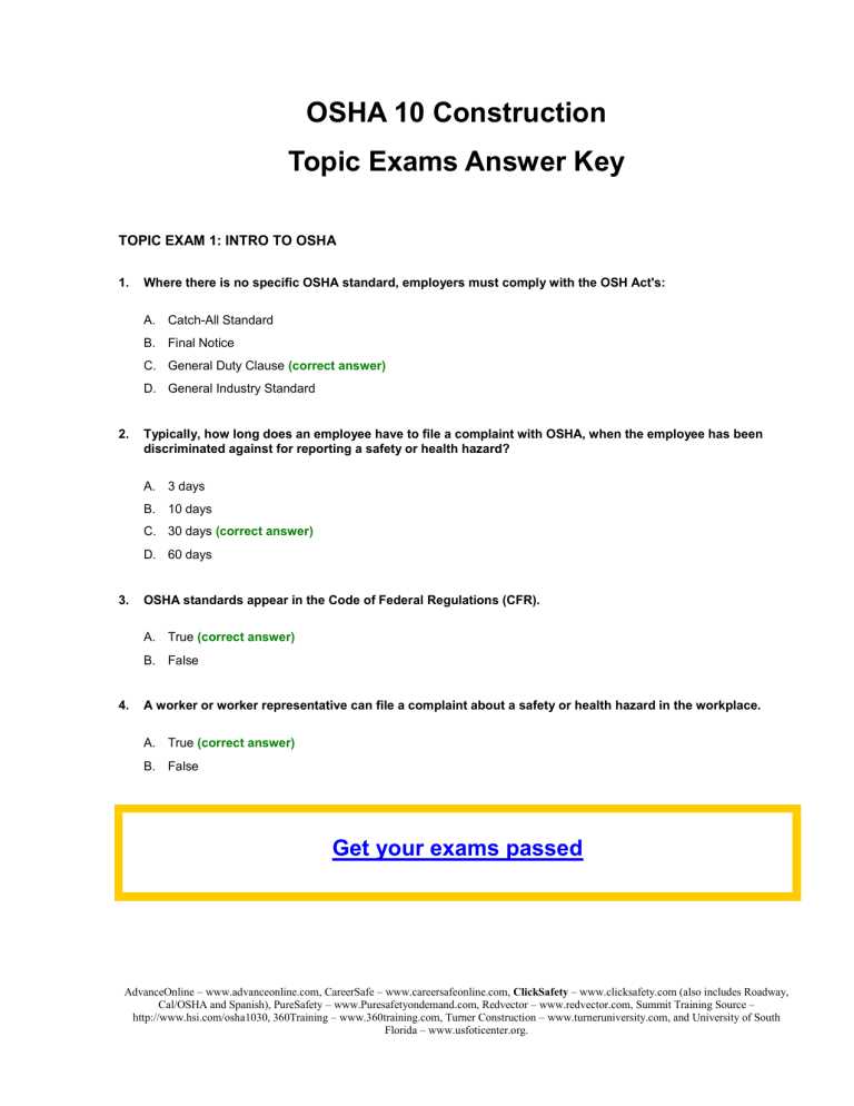 answers to osha 30 final exam answers to osha 30 final exam