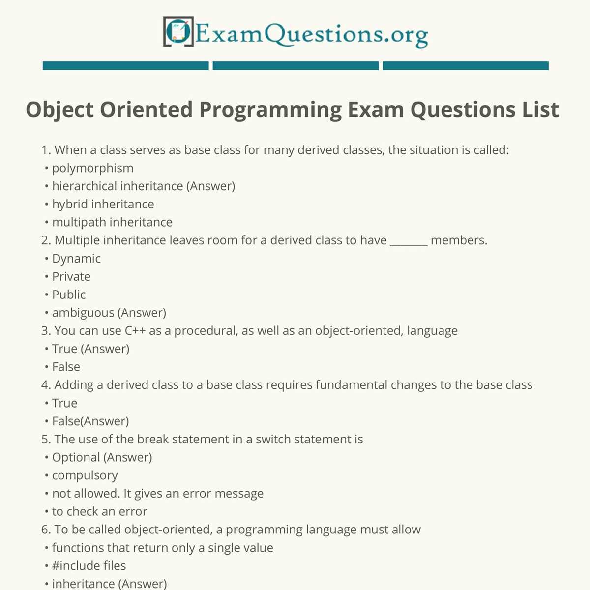 oop java exam questions and answers