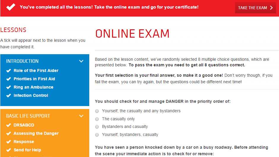 first aid course exam questions and answers