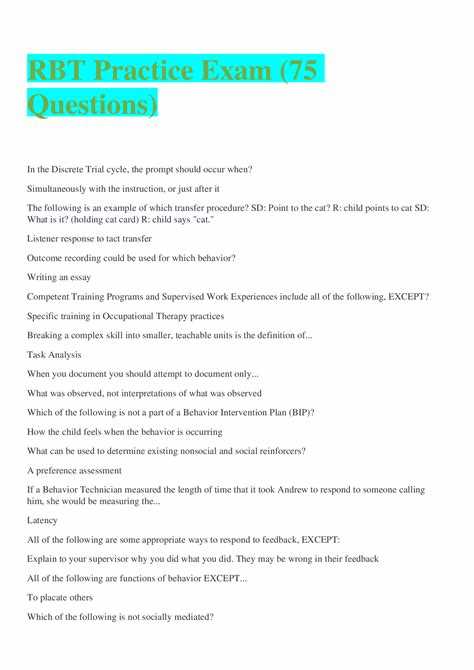 rbt comprehensive exam answers