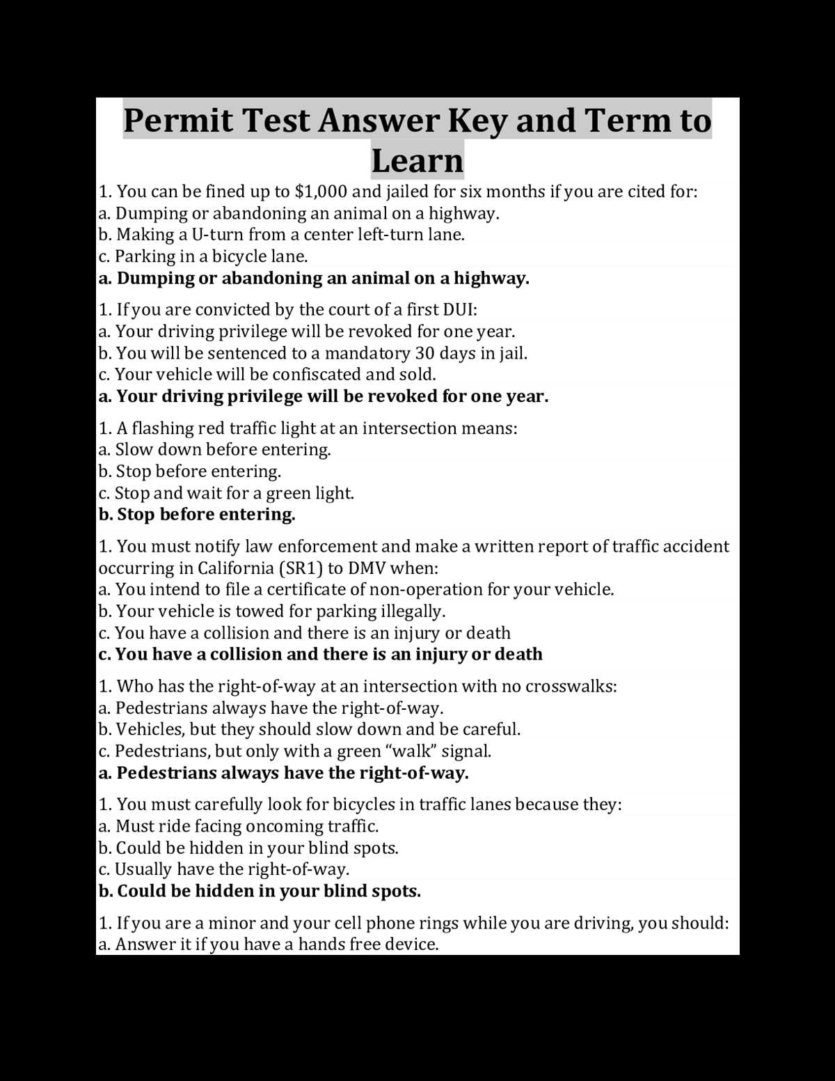 permit test answers ny