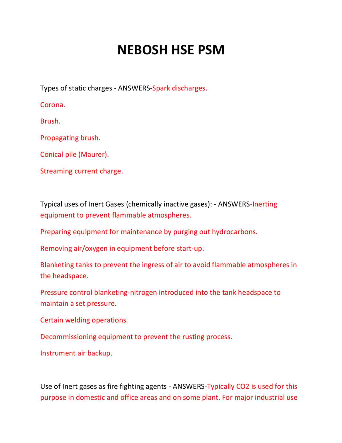 nebosh fire safety exam questions and answers