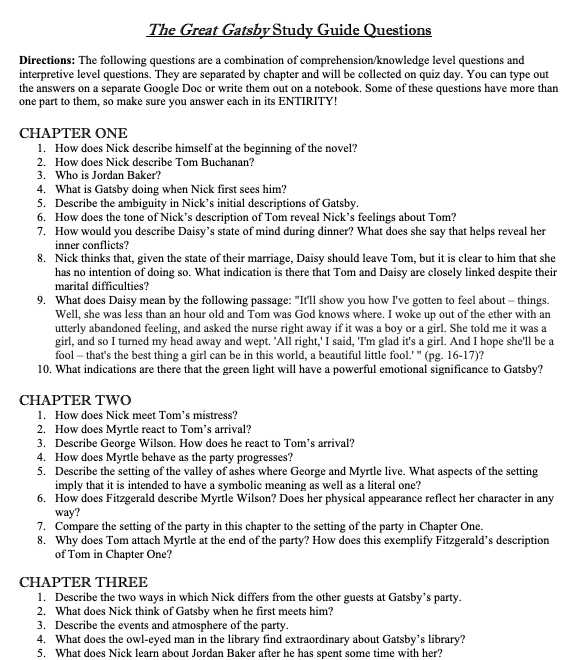 the great gatsby unit test answer key