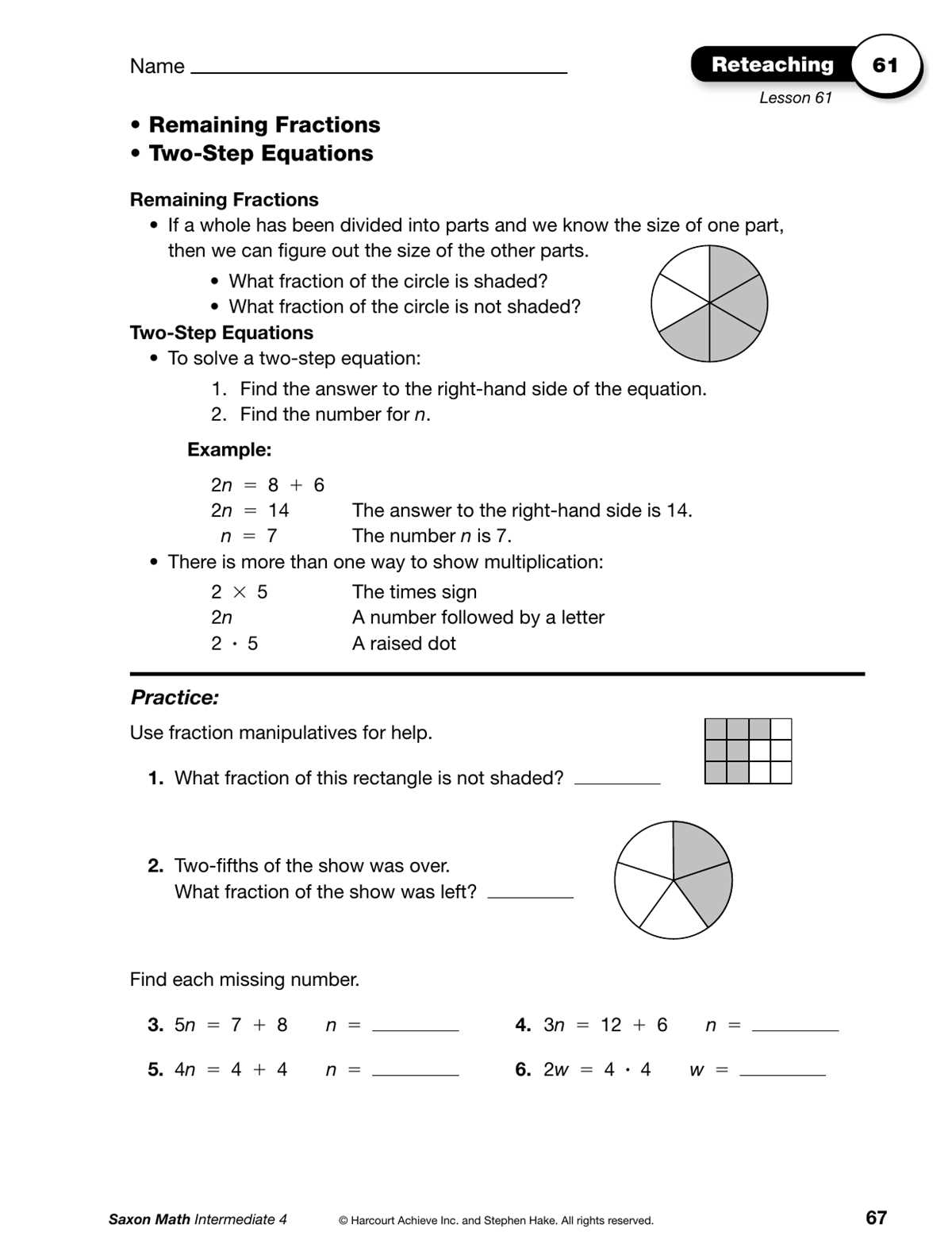 saxon math course 2 test answer key