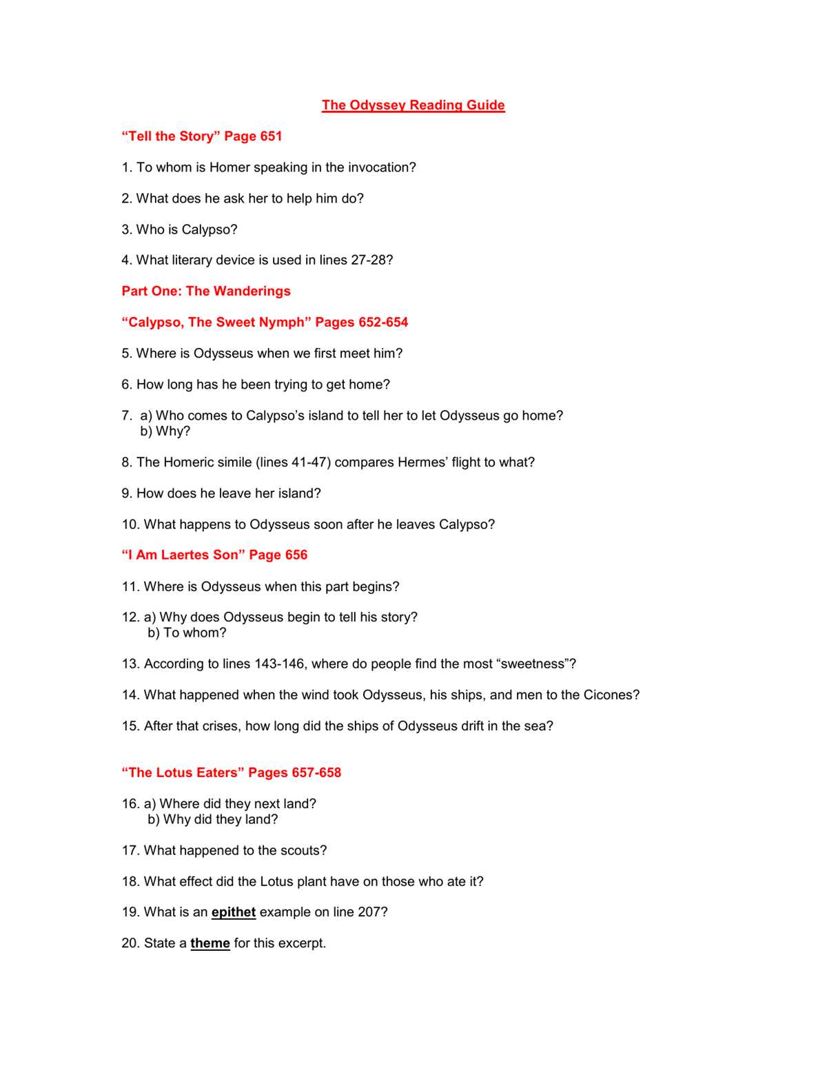the odyssey test answer key