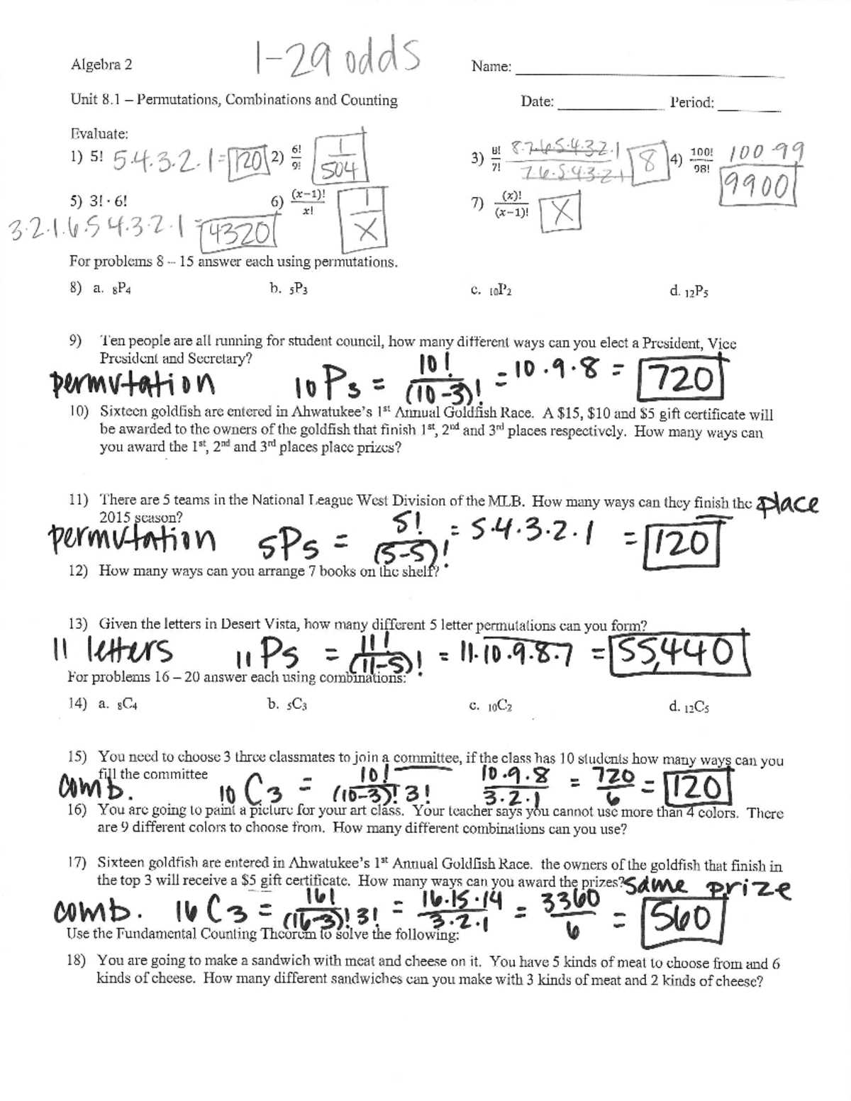 algebra 2 unit 8 test answers