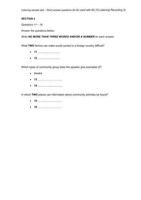 short answer type test examples