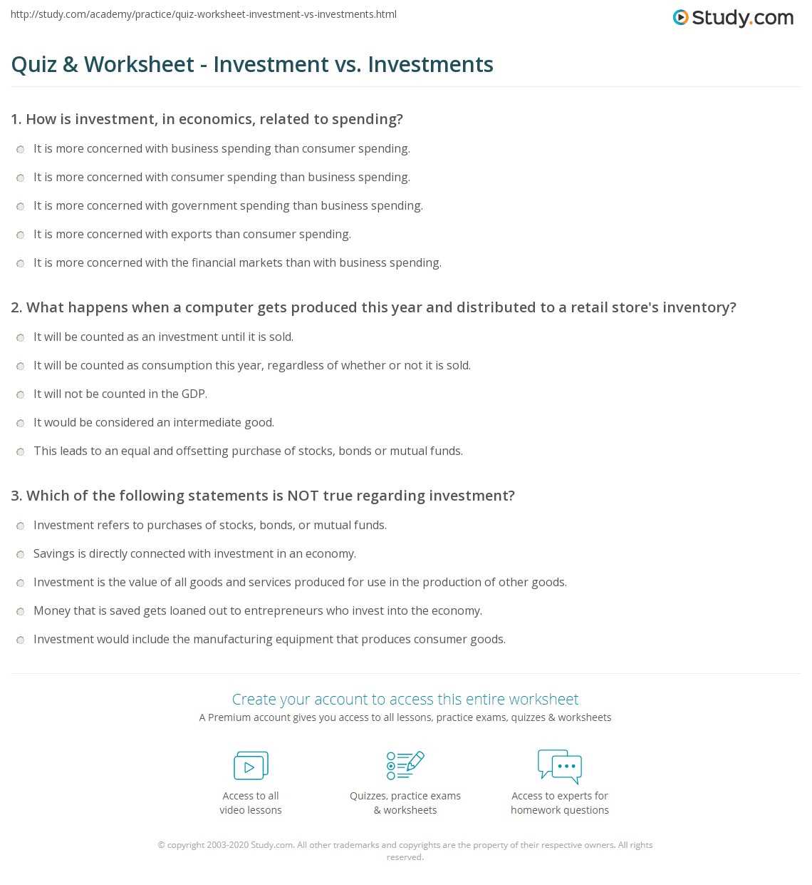 investment exam questions and answers