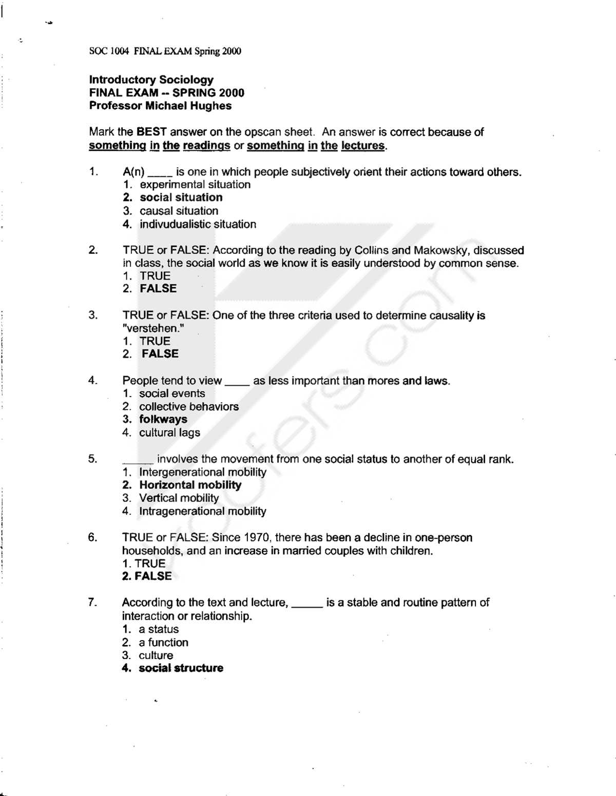 sociology final exam review answers