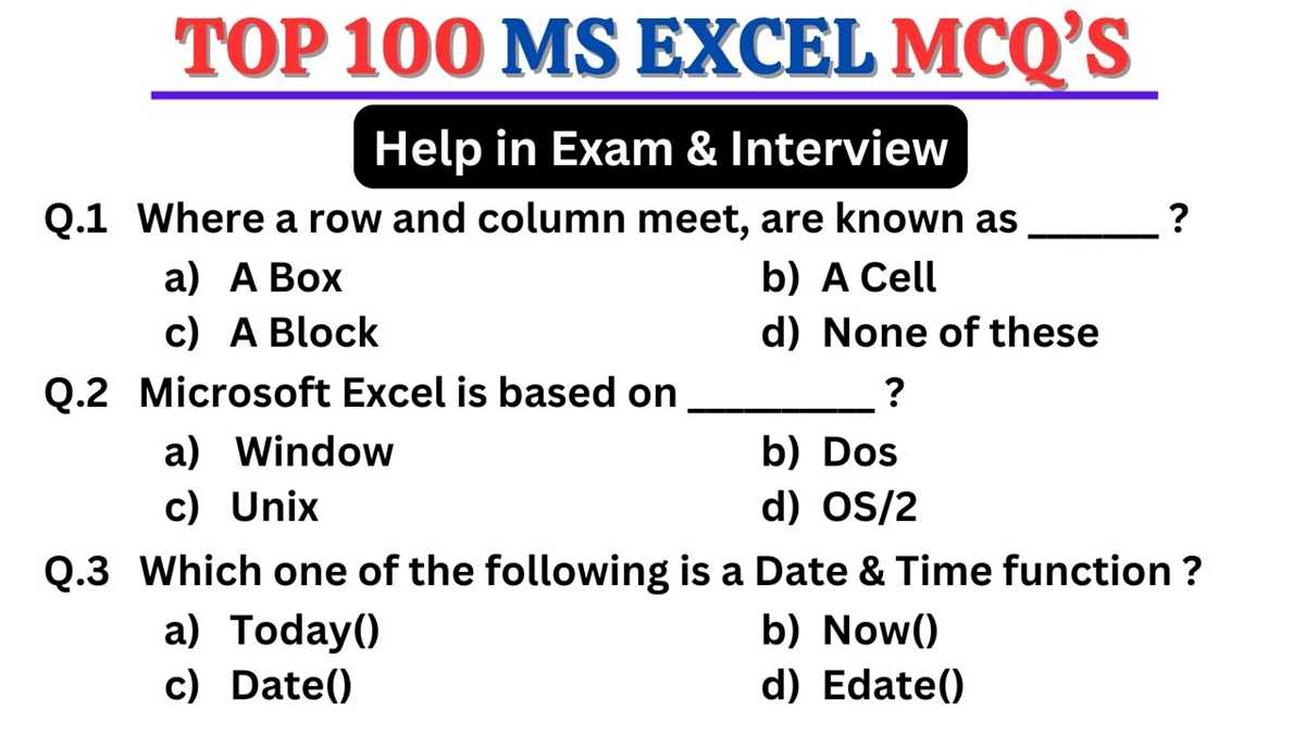 ms excel test questions and answers