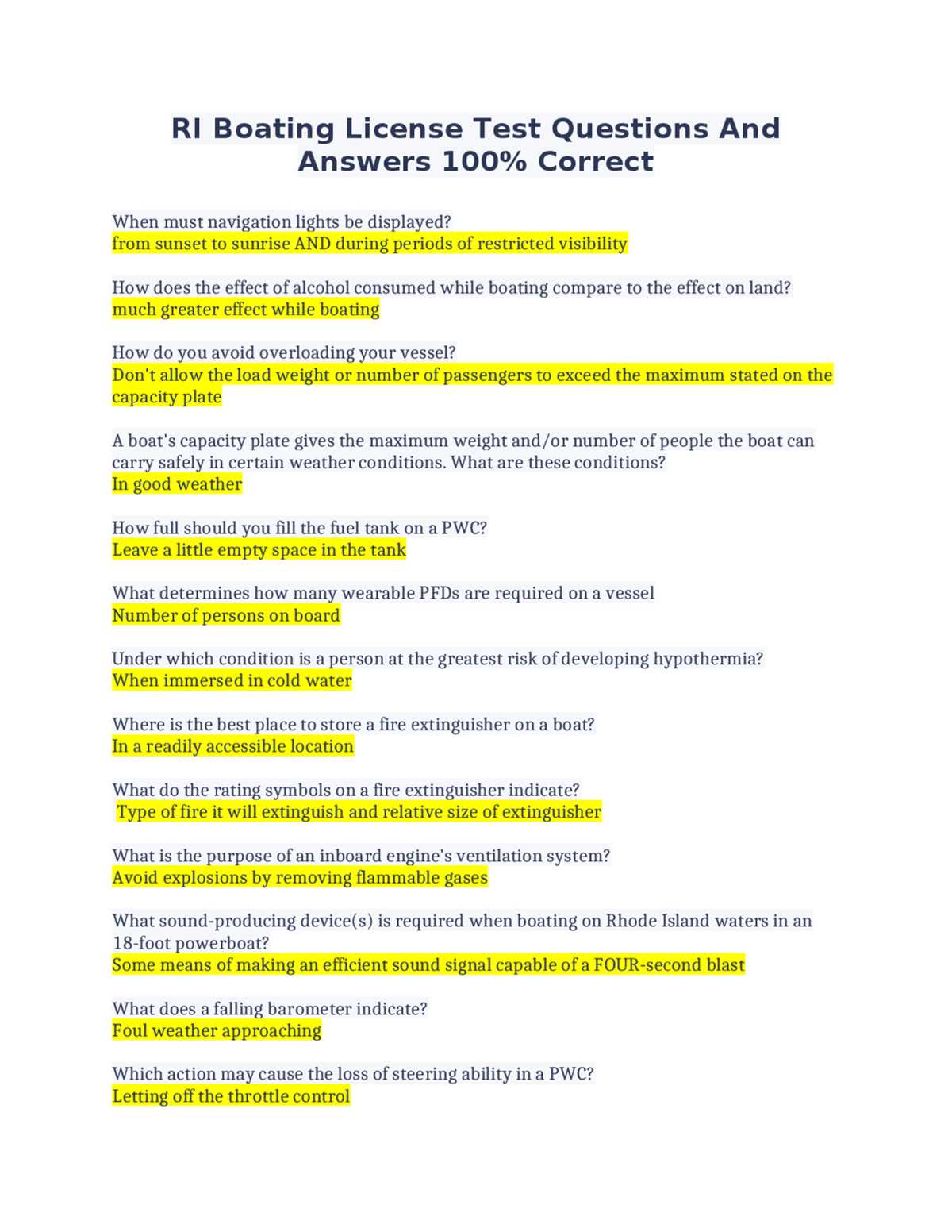 answers for boating exam