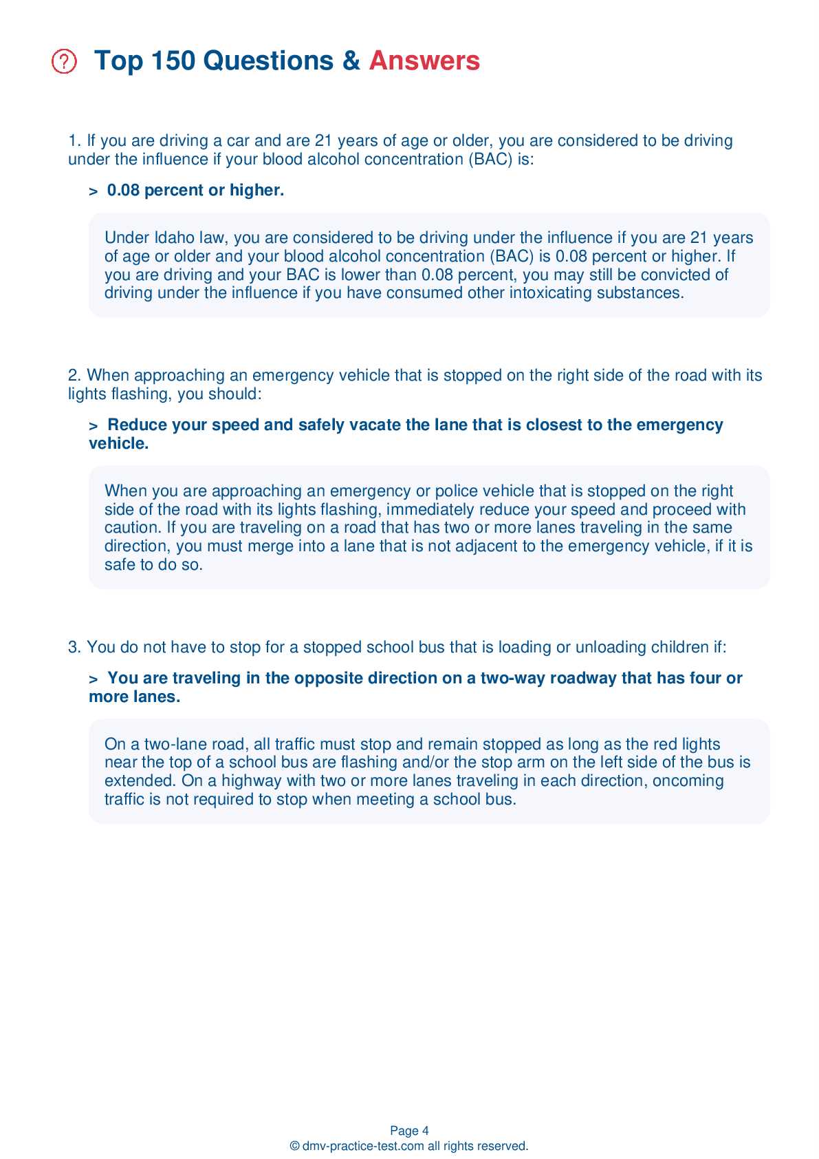idaho drivers test answers