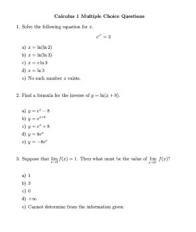 calculus 1 test with answers