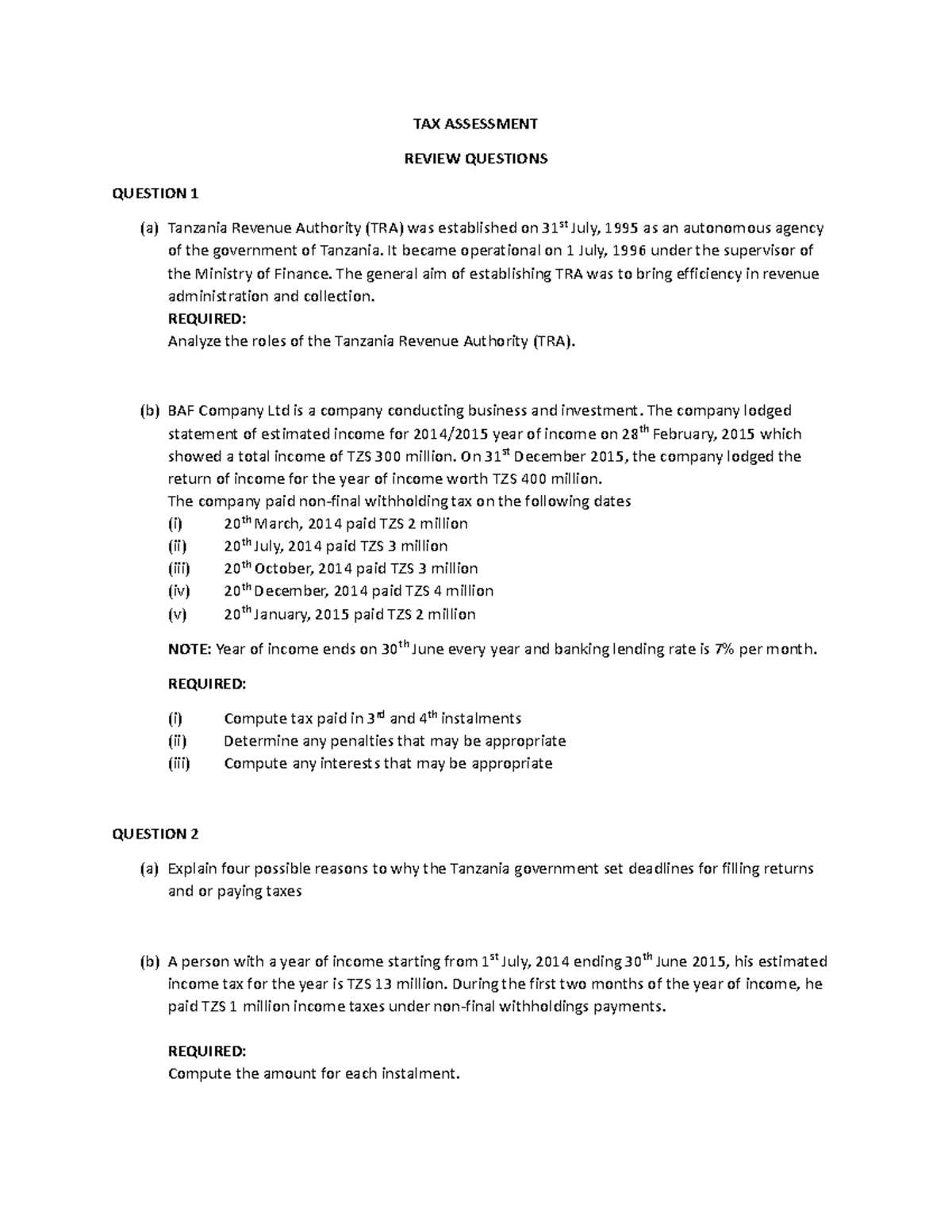tax knowledge assessment test answers