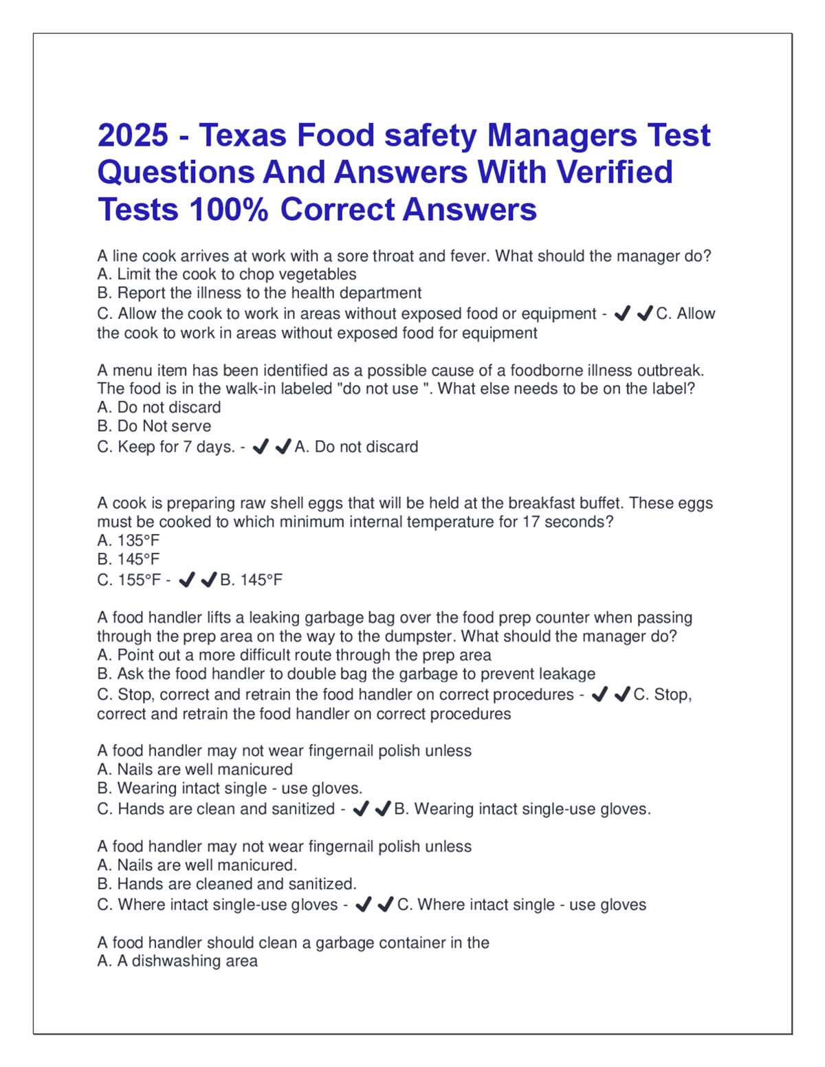 test food safety quiz questions and answers
