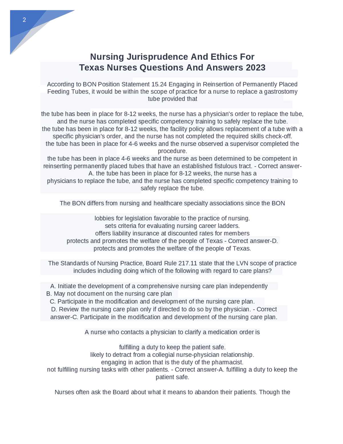texas online nursing jurisprudence exam answers