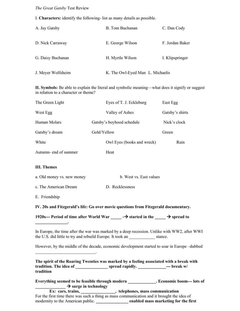the great gatsby exam questions and answers