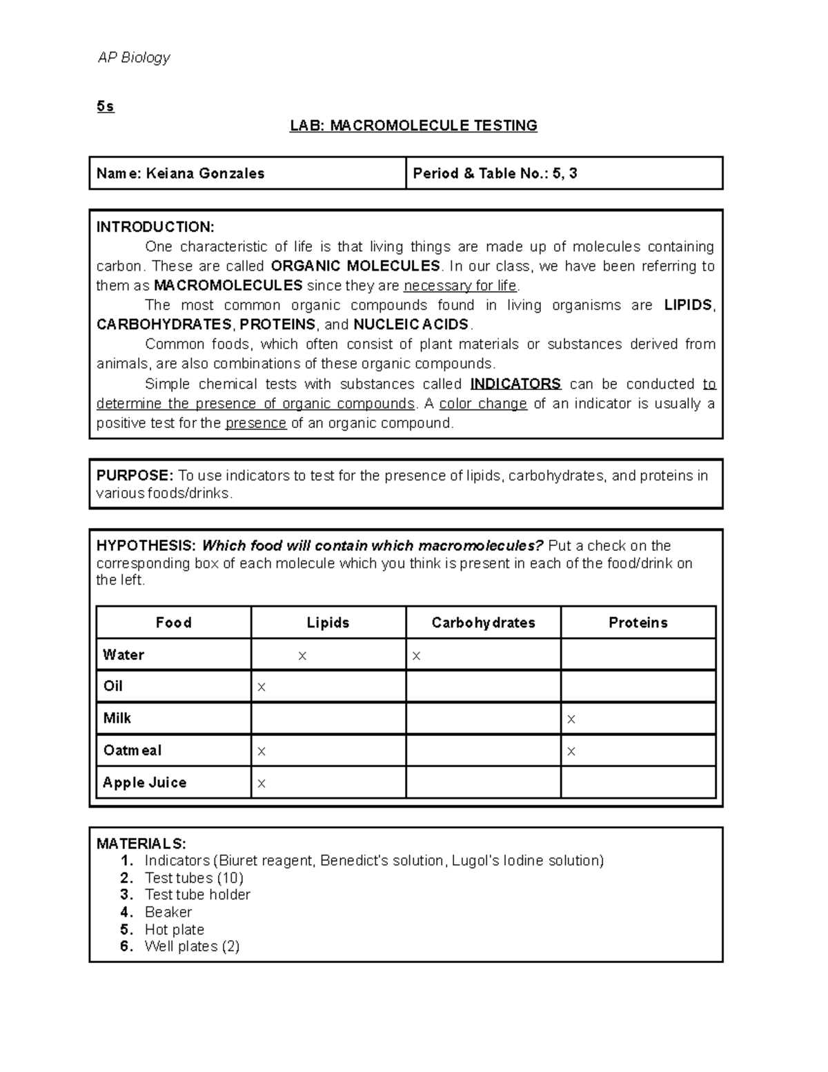 lipids labster biochemistry tests for food macromolecules answers