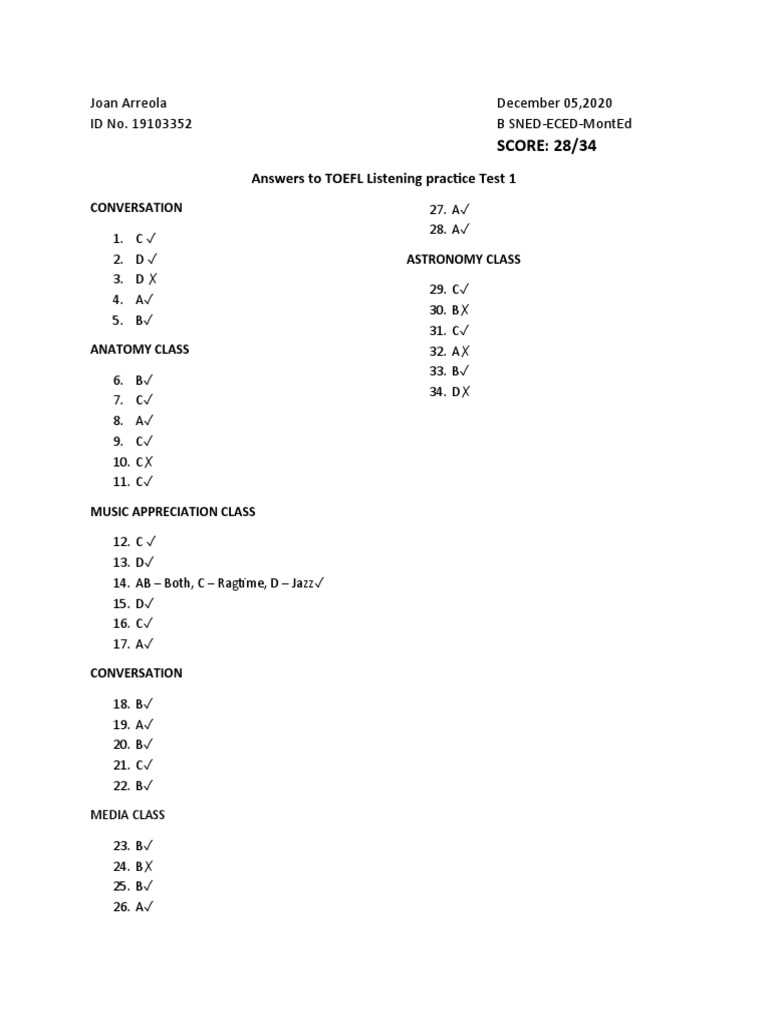 toefl listening test with answers