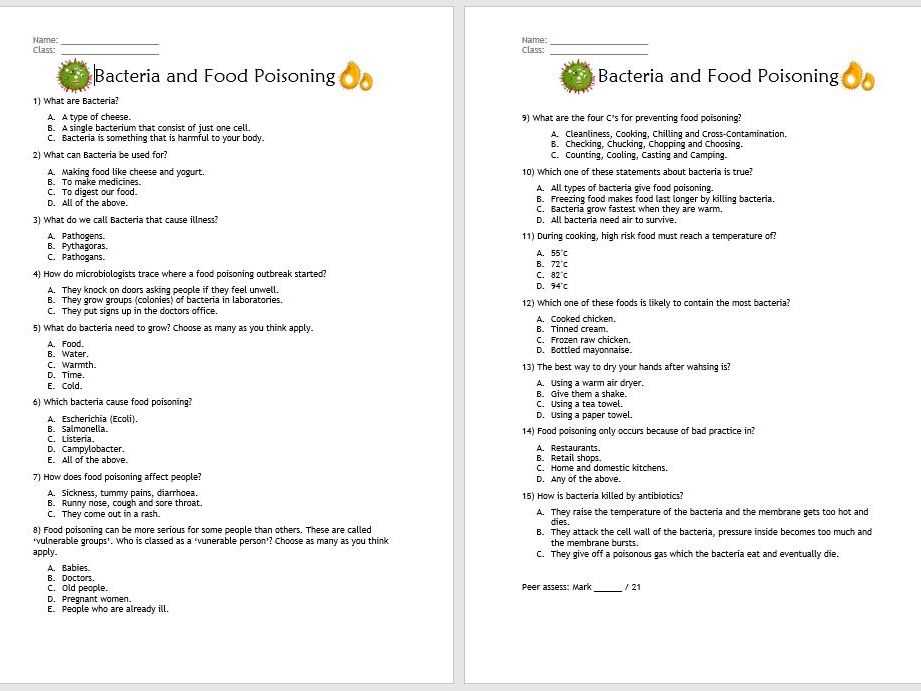 safe food handler test answers