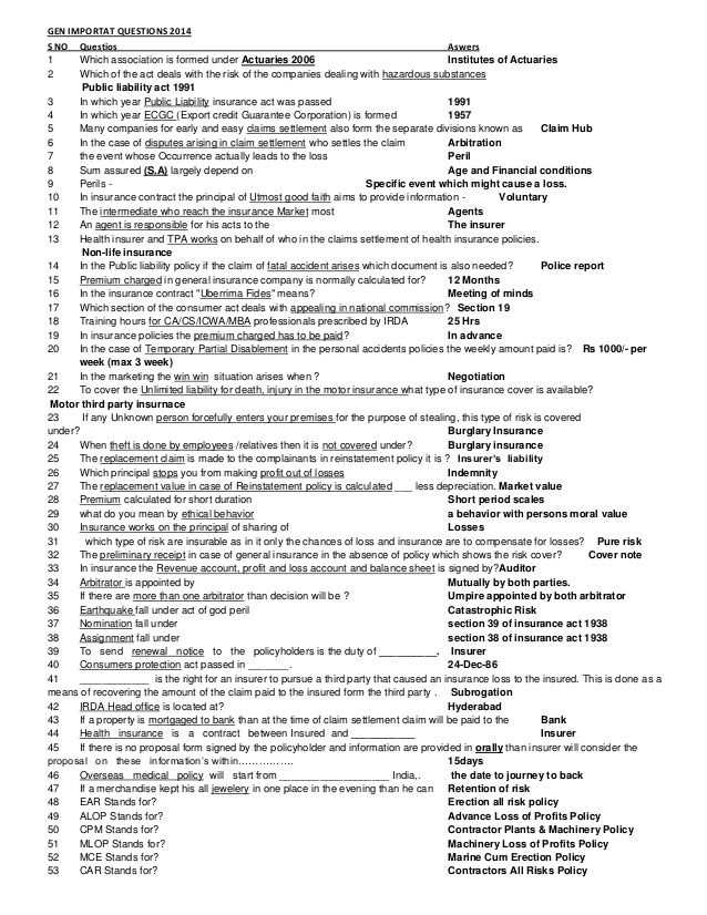 life insurance test answers