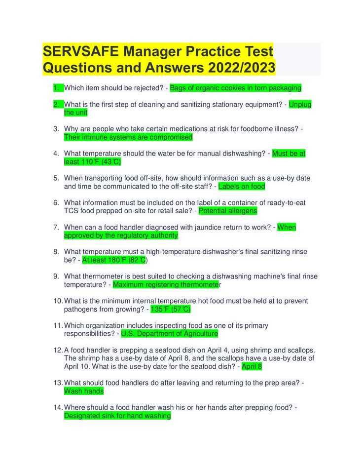 manager food handlers exam answers