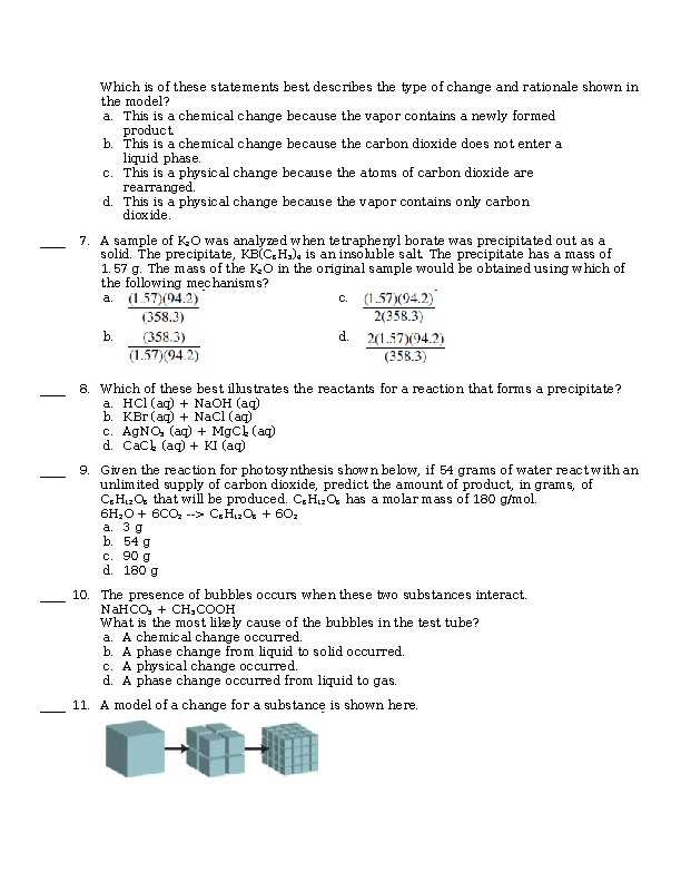 chemistry unit 4 test answer key
