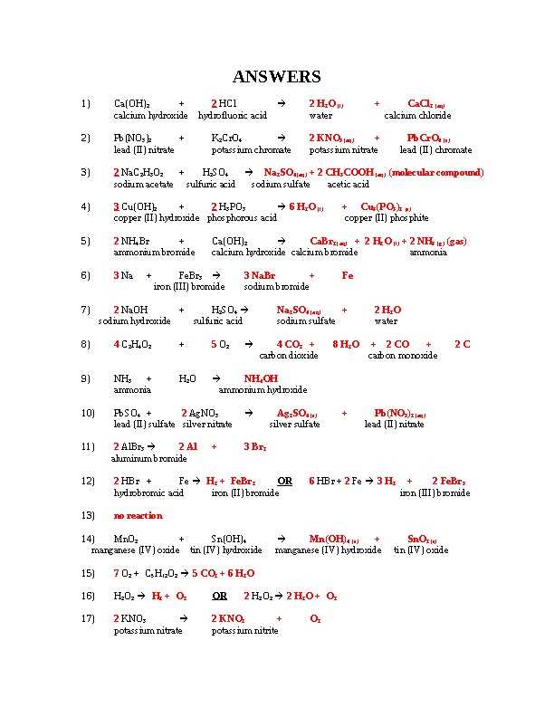 final exam chemistry answers