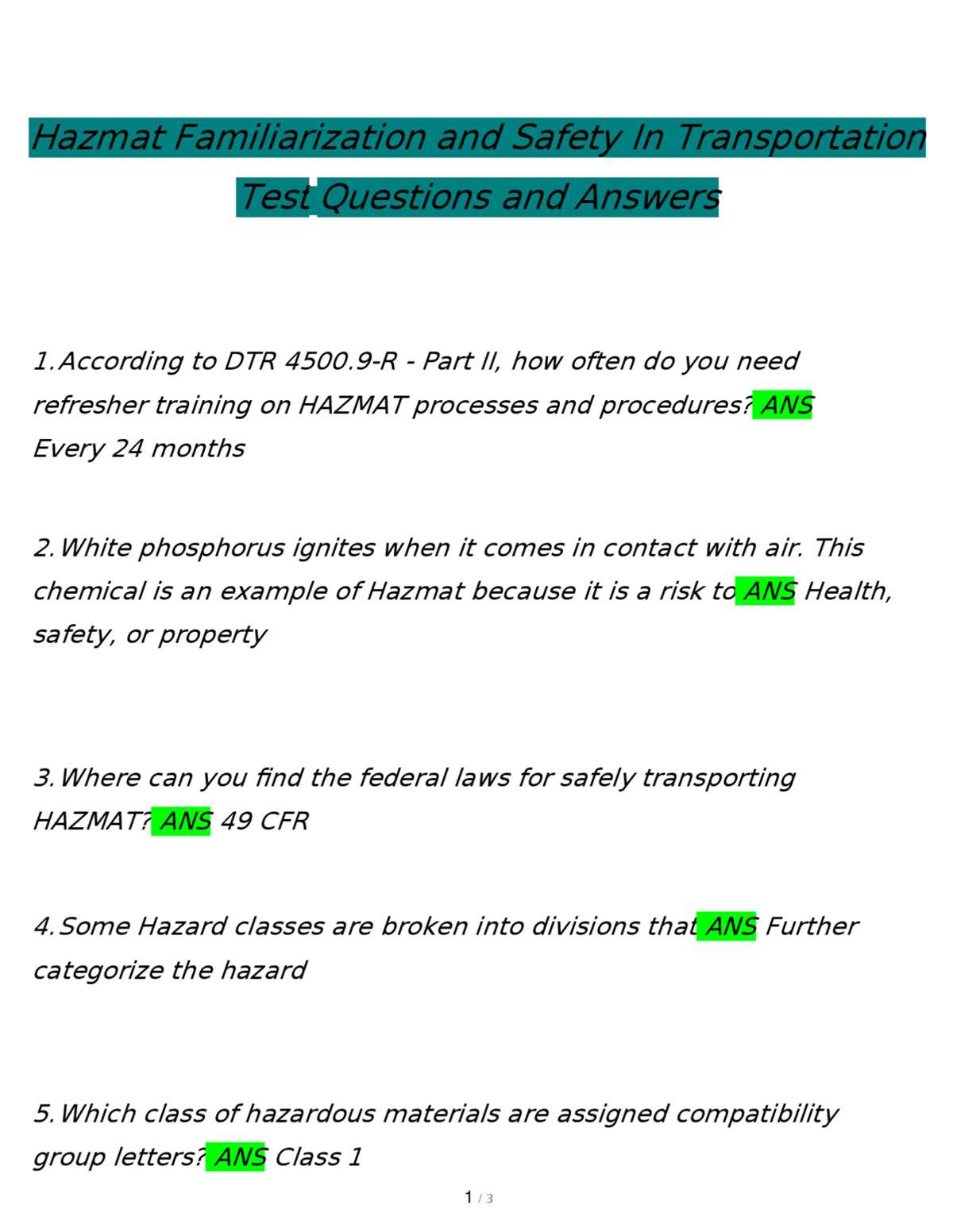 hazmat endorsement test and answers