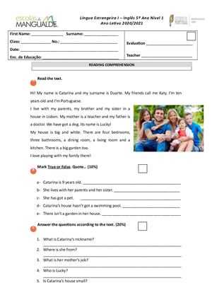 comprehensive english test with answers