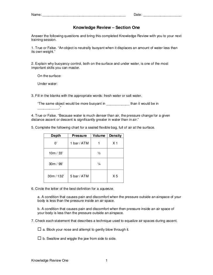 padi open water diver exam answers