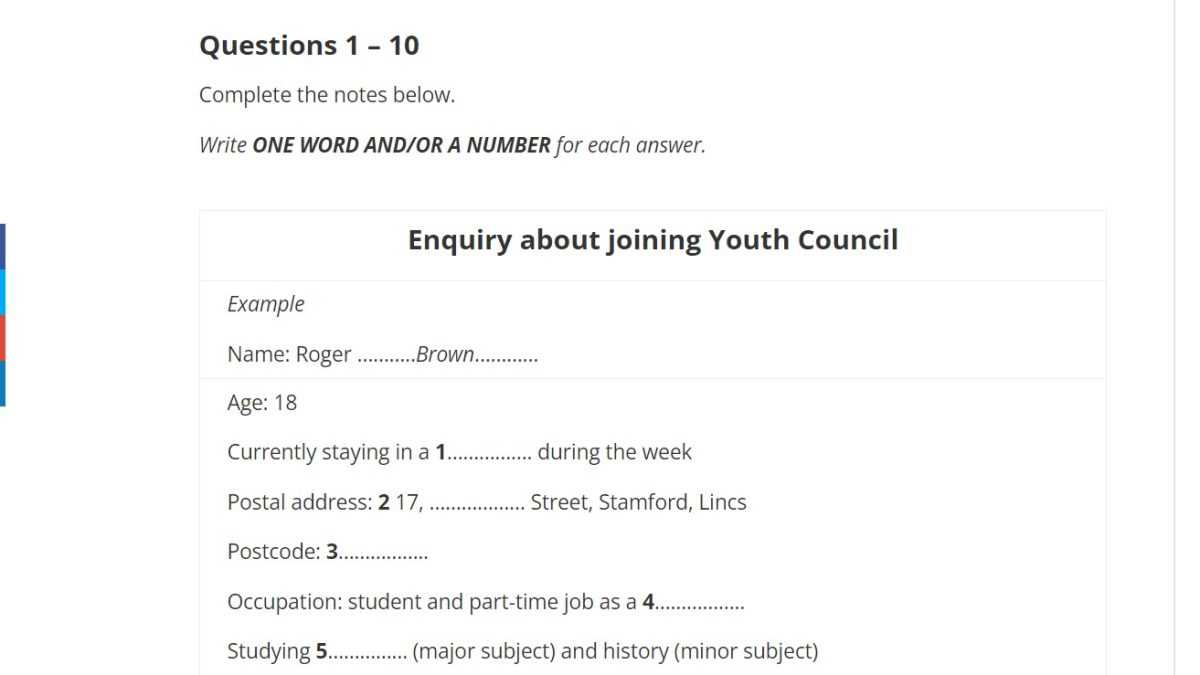 ielts 11 listening test 1 answers