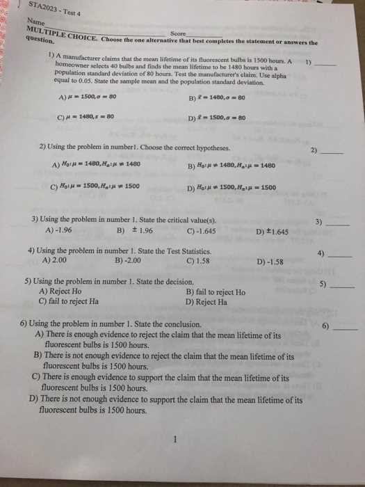 statistics test answer key