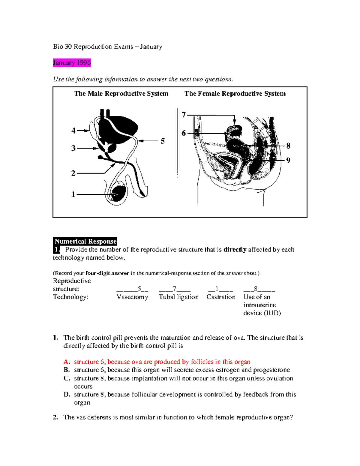biology 30 practice exam answers