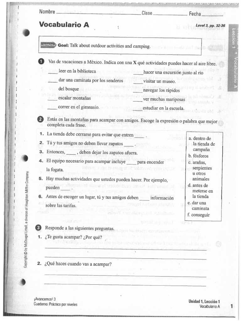 unidad 1 leccion 1 test answer key