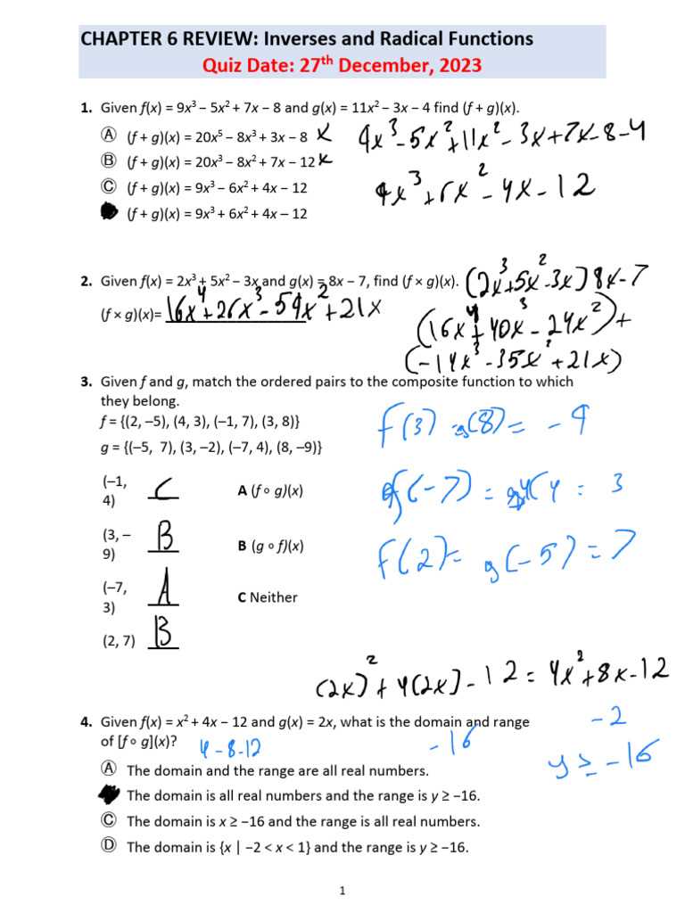 unit 6 test radical functions answer key